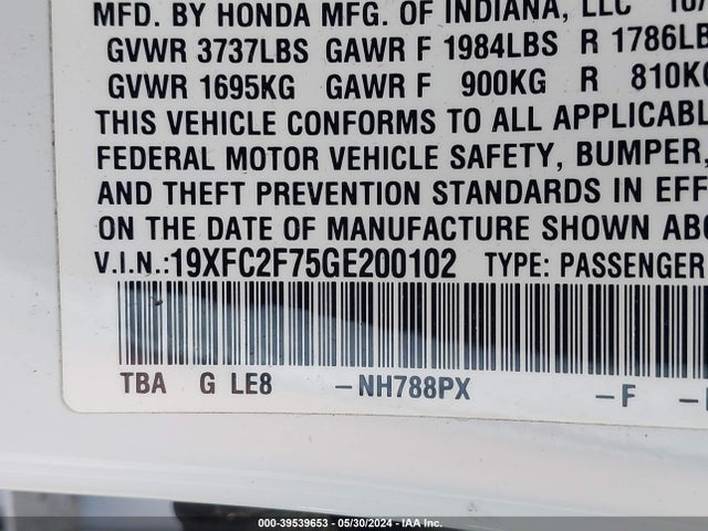 Honda CIVIC EX 2016 19XFC2F75GE200102 Image 9