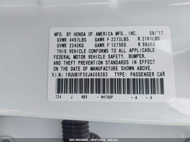 Acura TLX 2018 19UUB1F30JA006283 Image 9