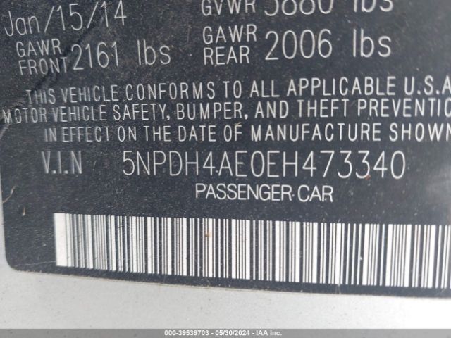 5NPDH4AE0EH473340 Hyundai ELANTRA SE