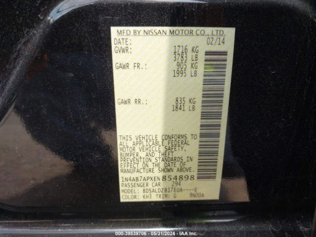 1N4AB7APXEN854898 Nissan Sentra Fe+ S/fe+ Sv/s/sl/sr/sv