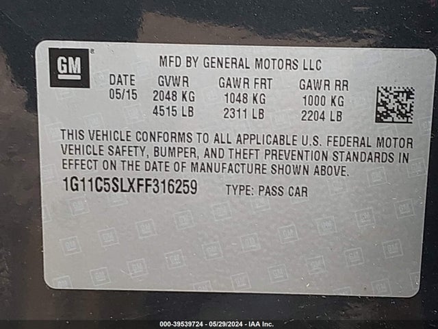 Chevrolet MALIBU 1LT 2015 1G11C5SLXFF316259 Image 9