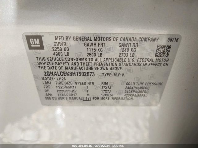 2GNALCEK8H1502673 Chevrolet EQUINOX LT