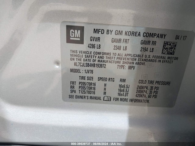 Chevrolet Trax Lt 2017 KL7CJLSB4HB193972 Image 9