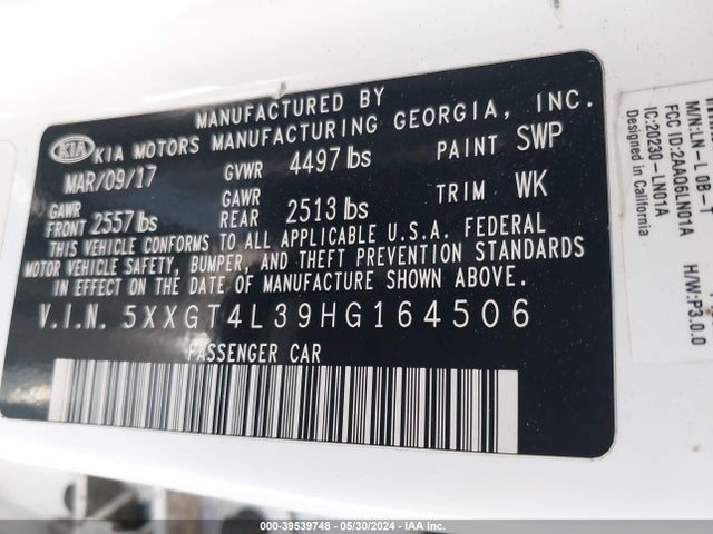 KIA Optima Lx 2017 5XXGT4L39HG164506 Image 9