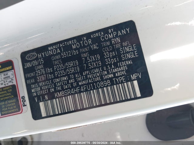 Hyundai Santa Fe Gls 2015 KM8SR4HF4FU110898 Image 9
