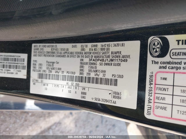 Ford FIESTA SE 2018 3FADP4BJ1JM117049 Image 9