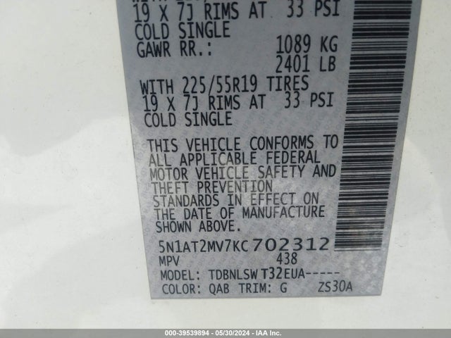 Nissan Rogue Sl 2019 5N1AT2MV7KC702312 Image 9