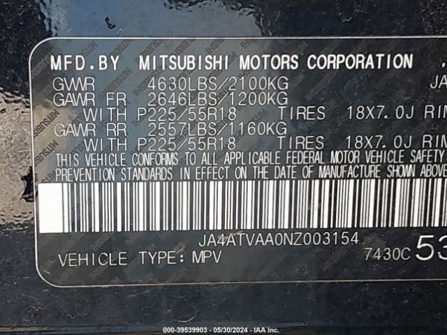 JA4ATVAA0NZ003154 Mitsubishi Eclipse Cross Le S-awc