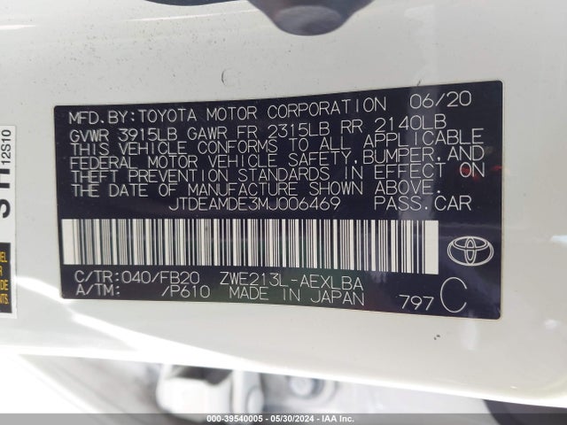 Toyota Corolla Hybrid Le 2021 JTDEAMDE3MJ006469 Image 9