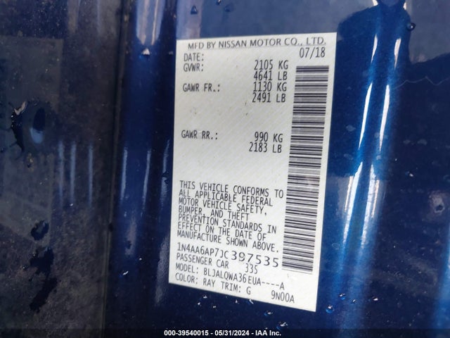 Nissan Maxima 3.5 S 2018 1N4AA6AP7JC397535 Image 9