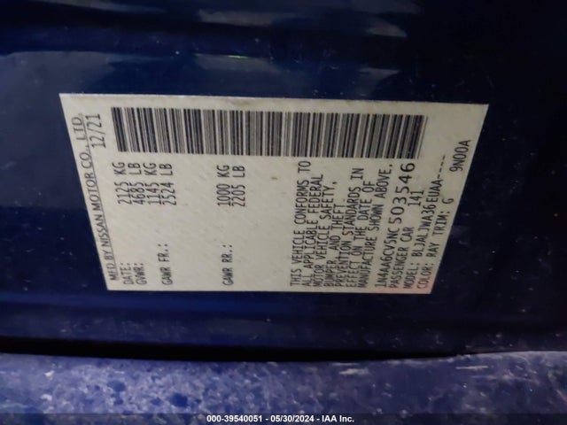 Nissan Maxima Sv Xtronic Cvt 2022 1N4AA6CV5NC503546 Image 9