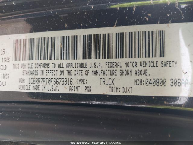 1C6RR7PT0FS673316 RAM 1500 Laramie Longhorn