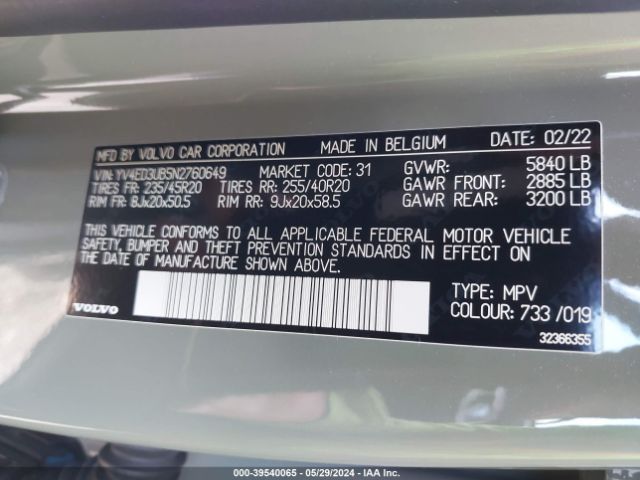 2022 VOLVO XC40 RECHARGE PURE ELECTRIC YV4ED3UB5N2760649 Photo 8