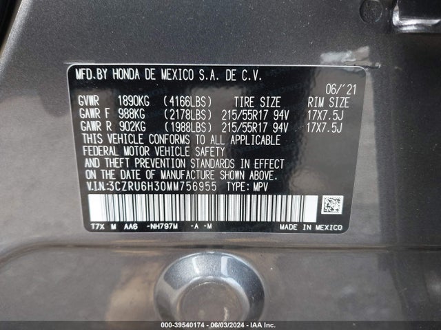 Honda Hr-v Awd Lx 2021 3CZRU6H30MM756955 Image 9