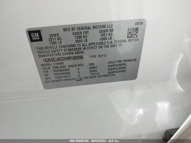 Chevrolet Suburban Premier 2017 1GNSCJKC8HR109396 Image 9