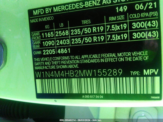 W1N4M4HB2MW155289 Mercedes-Benz Glb 250 4matic