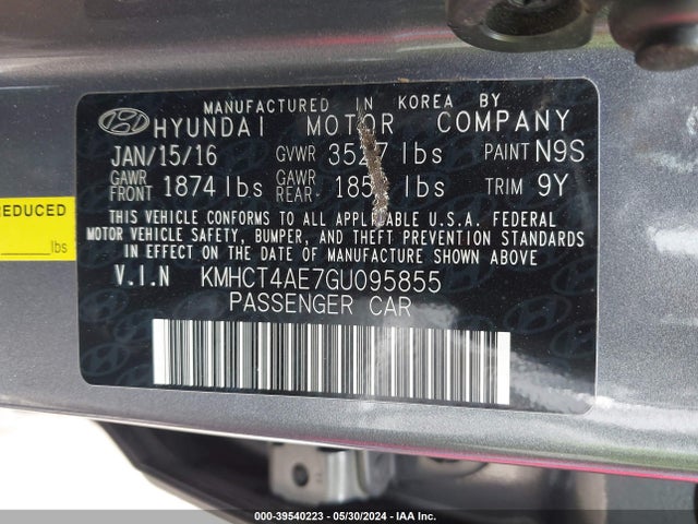 Hyundai ACCENT SE 2016 KMHCT4AE7GU095855 Image 9