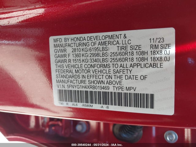 Honda Pilot Awd Ex-l 2024 5FNYG1H4XRB019469 Image 9
