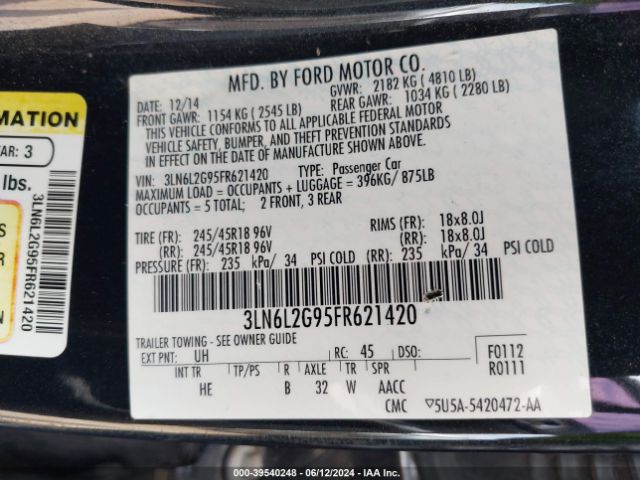 3LN6L2G95FR621420 Lincoln MKZ