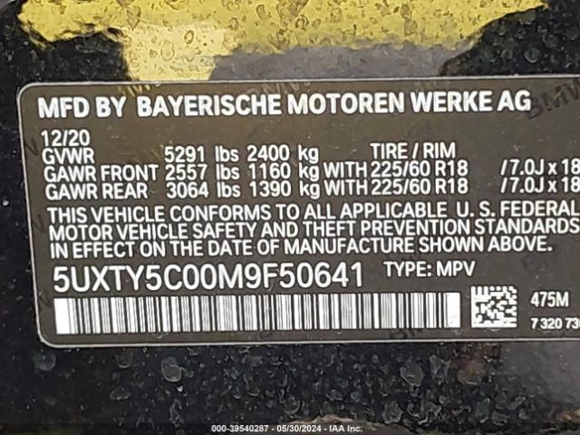 5UXTY5C00M9F50641 BMW X3 Xdrive30i
