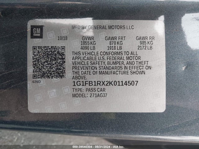 Chevrolet Camaro 1lt 2019 1G1FB1RX2K0114507 Image 9