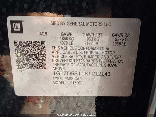 Chevrolet MALIBU LT 2019 1G1ZD5ST1KF212141 Image 9