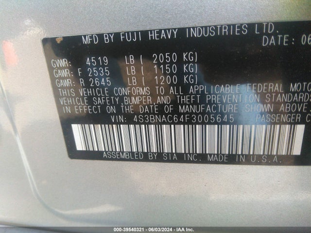 Subaru Legacy 2.5i Premium 2015 4S3BNAC64F3005645 Image 9