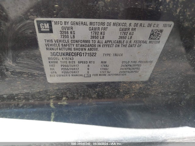 Chevrolet Silverado 1500 1lt 2015 3GCUKREC6FG171522 Image 9
