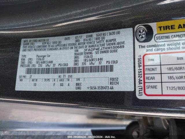 Ford FIESTA SE 2017 3FADP4EJ7HM150689 Image 9