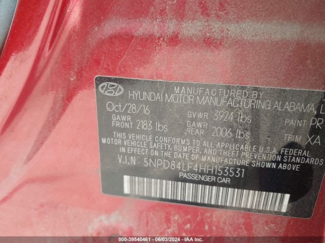 5NPD84LF4HH153531 Hyundai Elantra Value Edition