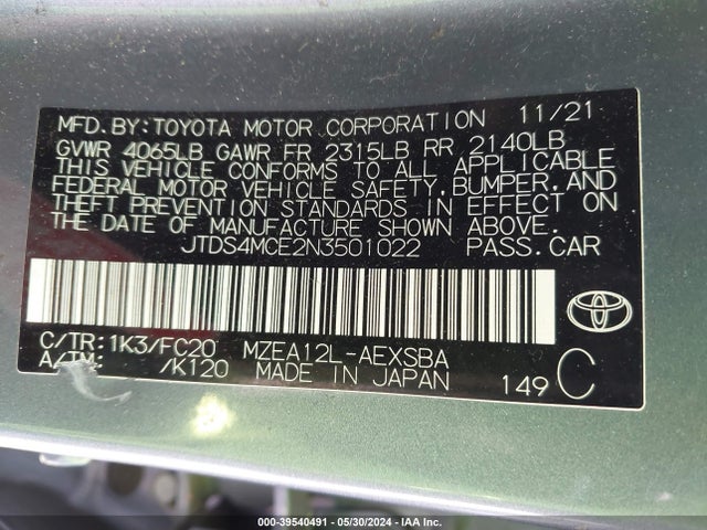 Toyota COROLLA SE 2022 JTDS4MCE2N3501022 Image 9