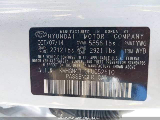 KMHGN4JF0FU052610 Hyundai Genesis 5.0