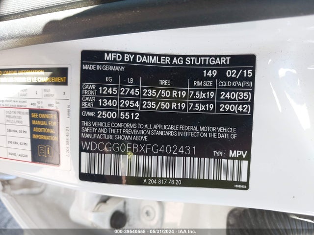 WDCGG0EBXFG402431 Mercedes-Benz Glk 250 Bluetec 4matic