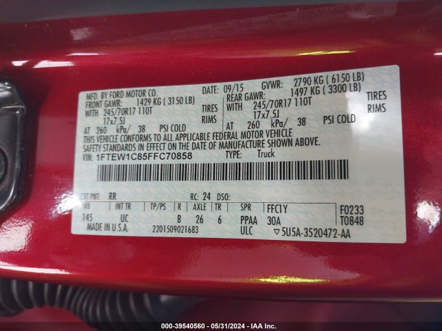 Ford F-150 Xlt 2015 1FTEW1C85FFC70858 Image 9