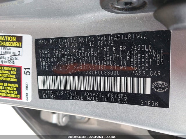 Toyota CAMRY LE 2023 4T1C11AK0PU088000 Image 9