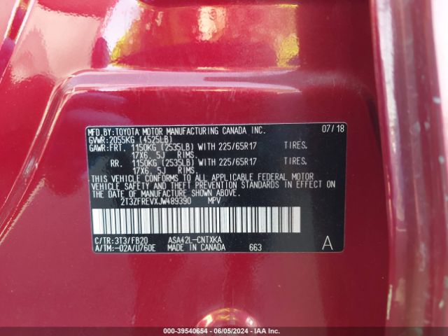 2T3ZFREVXJW489390 Toyota RAV4 LE