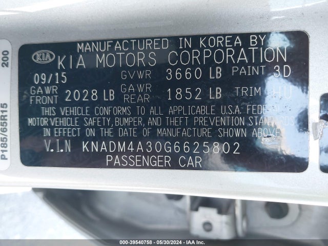 KIA RIO LX 2016 KNADM4A30G6625802 Image 9