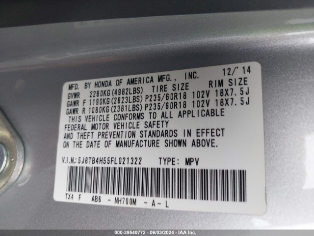5J8TB4H55FL021322 Acura RDX