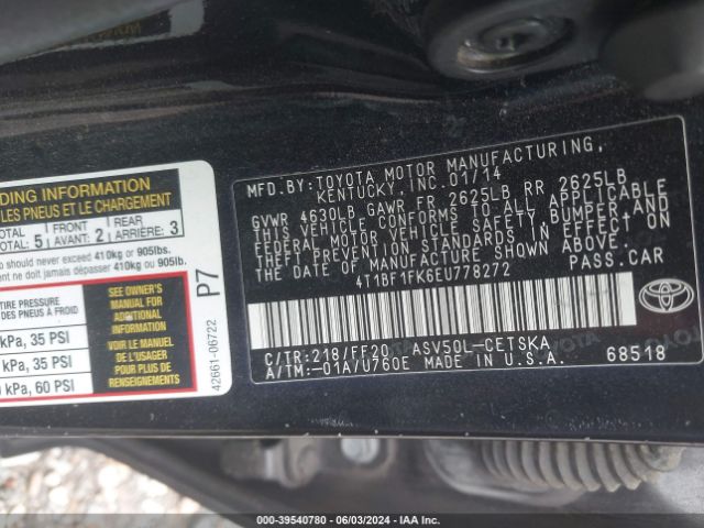 4T1BF1FK6EU778272 Toyota CAMRY SE