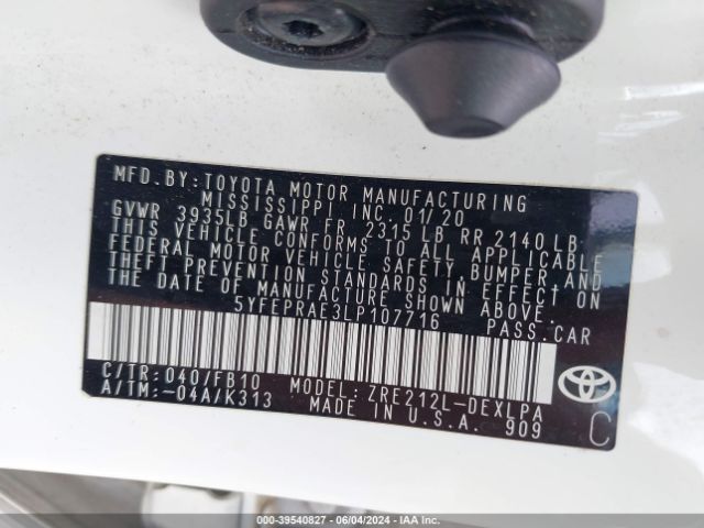 5YFEPRAE3LP107716 Toyota COROLLA LE