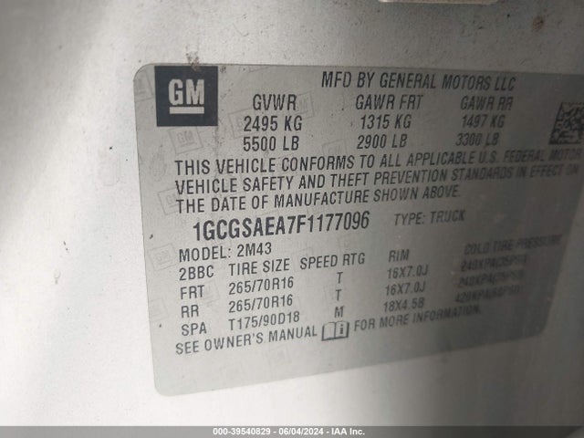 1GCGSAEA7F1177096 Chevrolet Colorado Wt