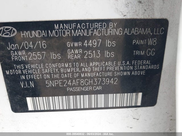 Hyundai SONATA SE 2016 5NPE24AF8GH373942 Image 9