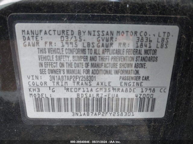 Nissan SENTRA SR 2015 3N1AB7AP2FY258301 Image 9