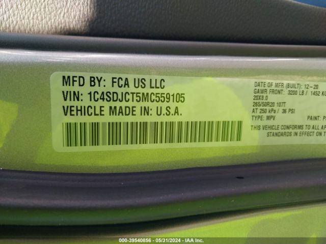 1C4SDJCT5MC559105 Dodge Durango R/t Awd