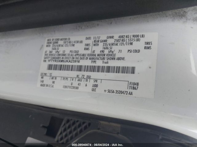 1FTYR3XM9JKA23916 Ford Transit-250
