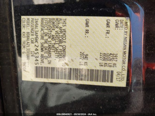 1N4AL3AP6HC245345 Nissan ALTIMA 2.5