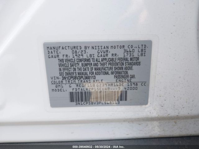 3N1CP5BV3PL568113 Nissan Kicks S Xtronic Cvt