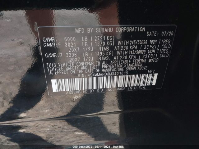 4S4WMARD8M3401015 Subaru Ascent Touring