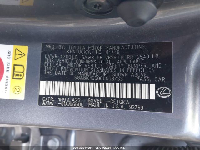 58ABK1GG0GU008733 Lexus ES 350