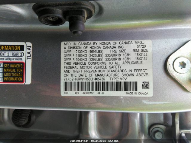 2HKRW1H58LH405736 Honda Cr-v 2wd Ex